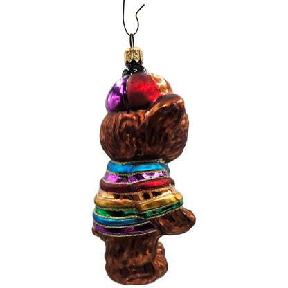 Christopher Radko Cubbys Rainbow Striped Holding A Gift Christmas Tree Ornament