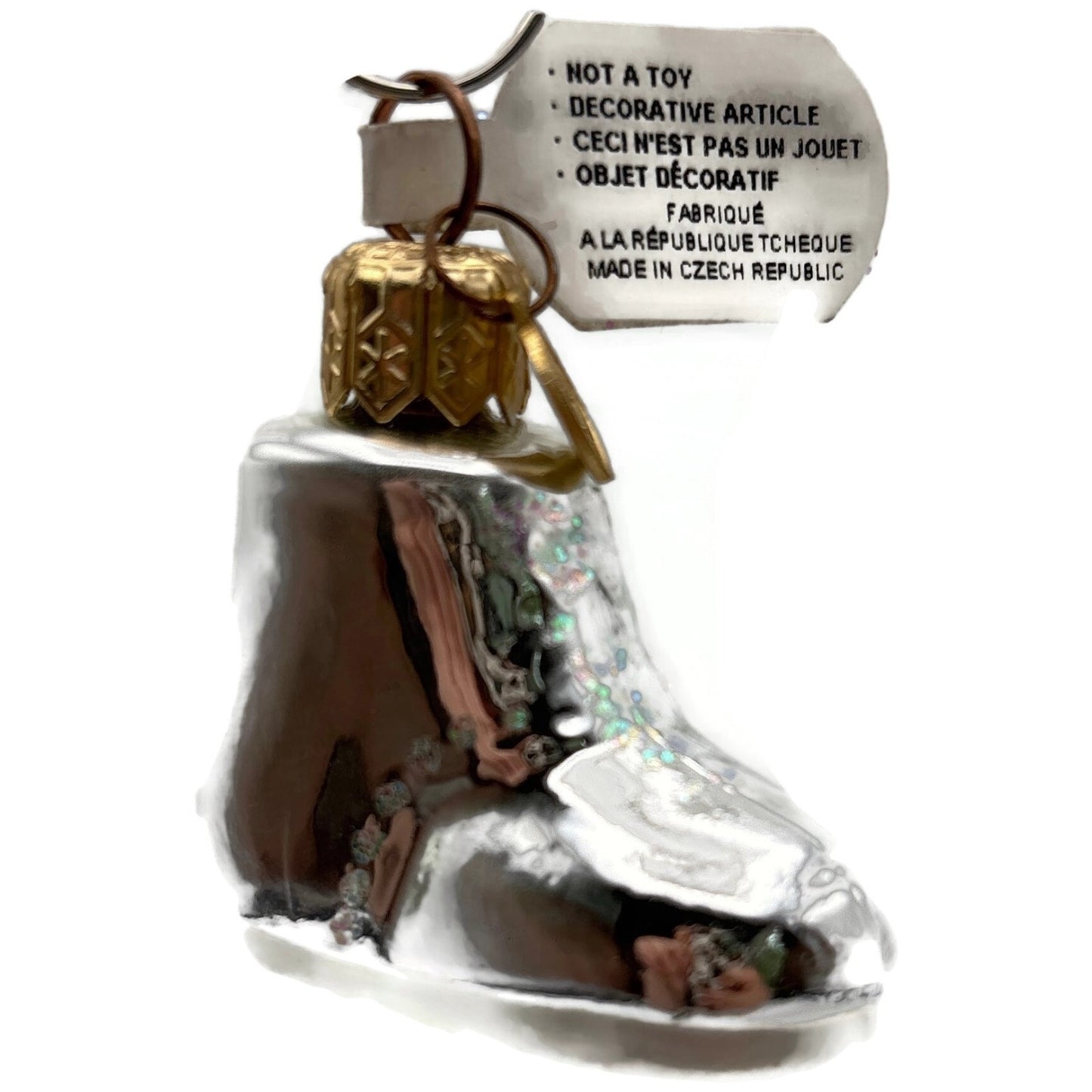 Department 56 Silver Glass Baby Shoe Boot Christmas Tree Ornament