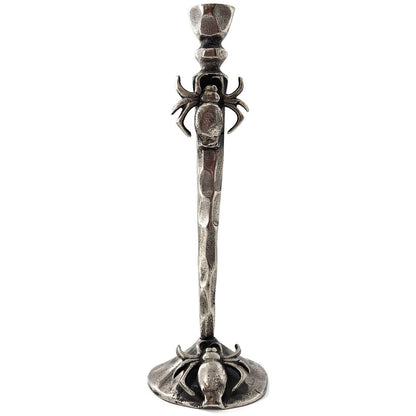 Gothic Halloween Spooky Spider Black Metal Taper Candle Holder Decor Set of 2