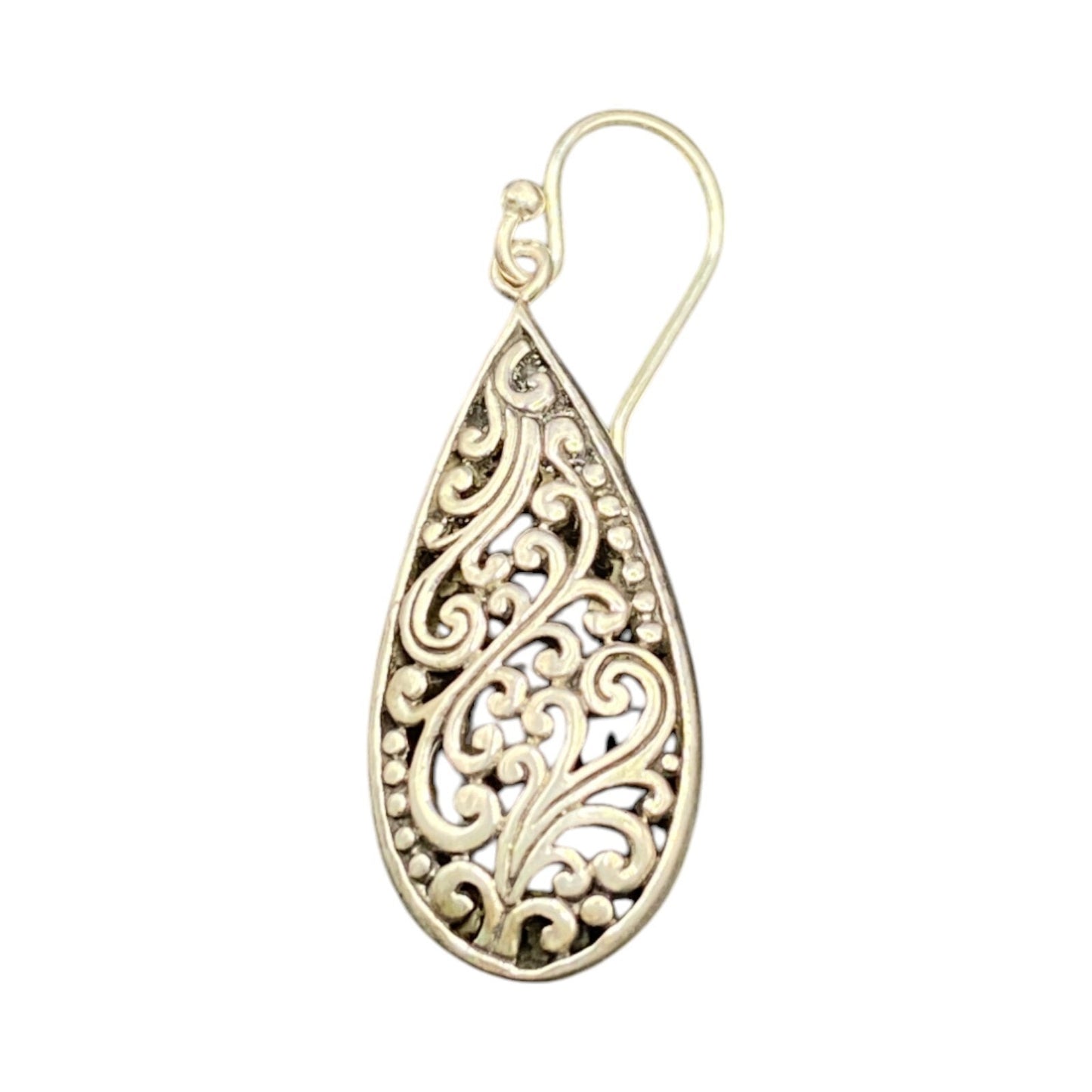 Samuel B Teardrop Shape Dangle Hook Earrings 925 Sterling Silver Filigree NWT