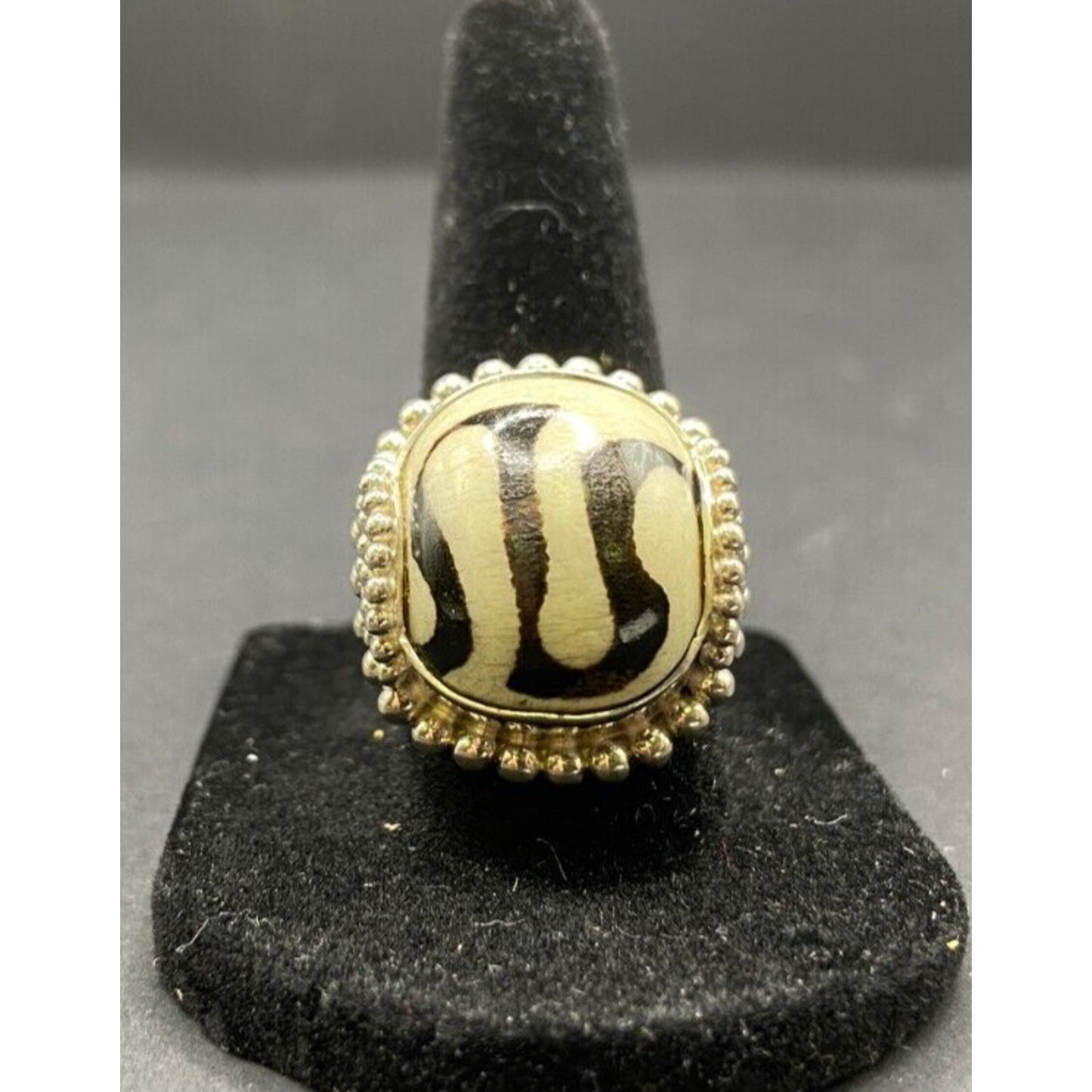 Zebra Jasper Cushion Cut Ring Crystal Sterling Silver Gold Plated Sejan Stamped