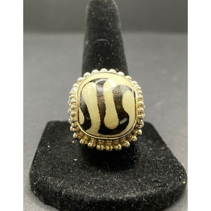 Zebra Jasper Cushion Cut Ring Crystal Sterling Silver Gold Plated Sejan Stamped