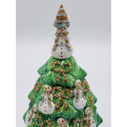 Patricia Breen Snowman Topiary Gold Silver Free Standing Christmas Tree Ornament