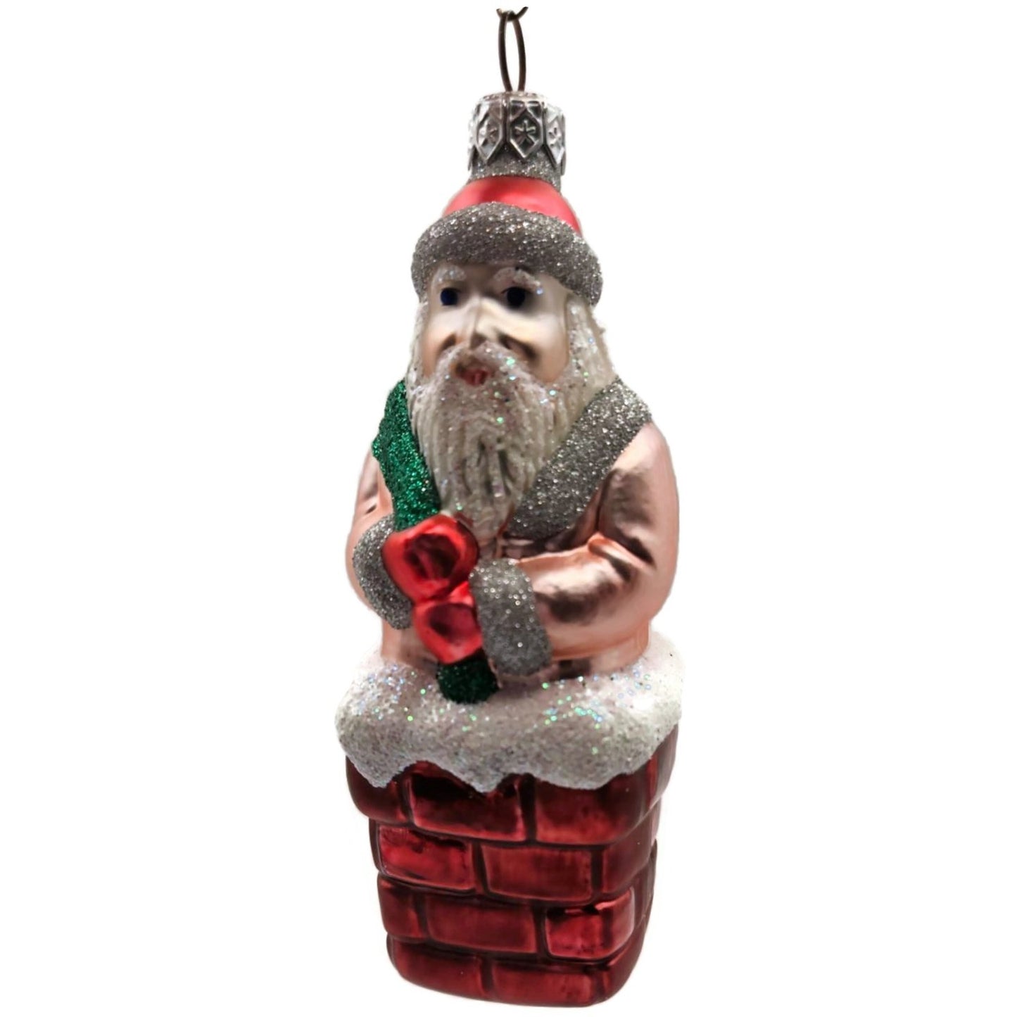 Patricia Breen Here Comes Santa Claus Pink Chimney Green Bag Christmas Ornament