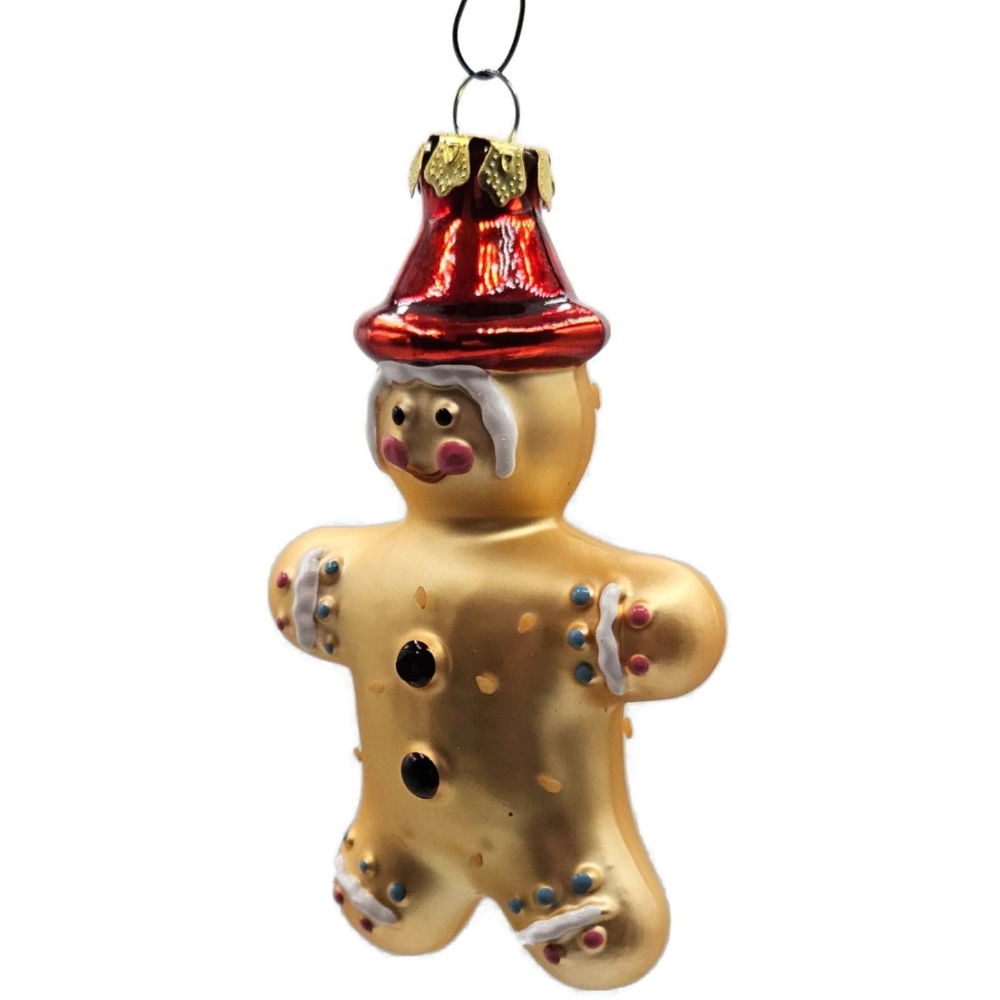 Gingerbread Man Polka Dot With Red Hat Old World Christmas Tree Ornament
