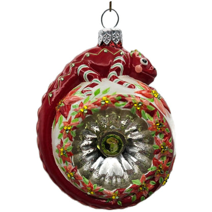 Patricia Breen Happy Holidays Hamish Poinsettia Chameleon Christmas Ornament