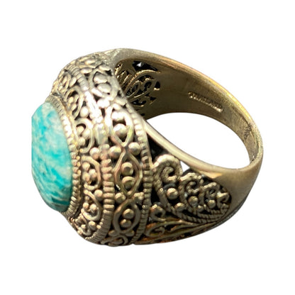 925 Sterling Silver Ring Blue Amazonite Gemstone Dome Made in Thailand Size 7