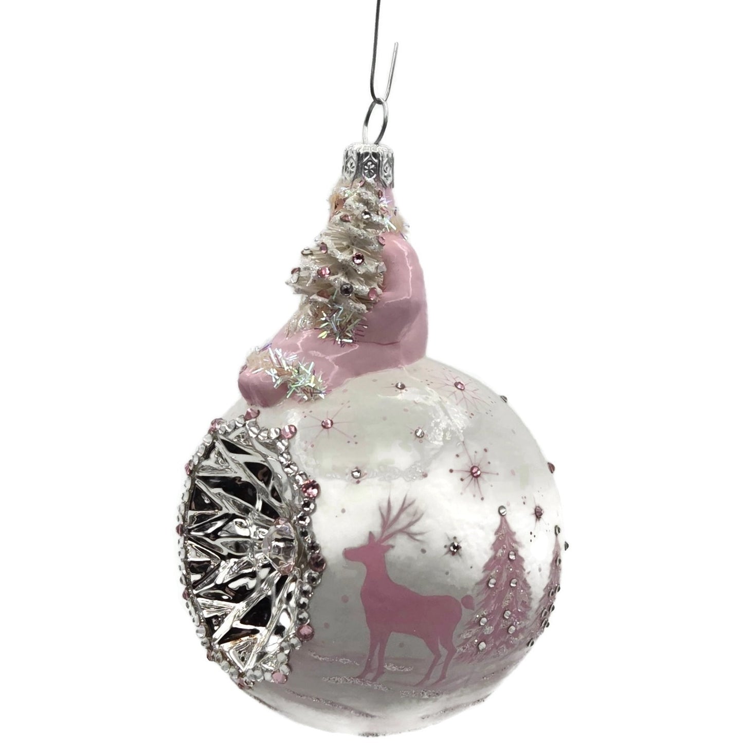 Patricia Breen Glorious Pink Reflector White Snowflakes Christmas Ornament CATZ
