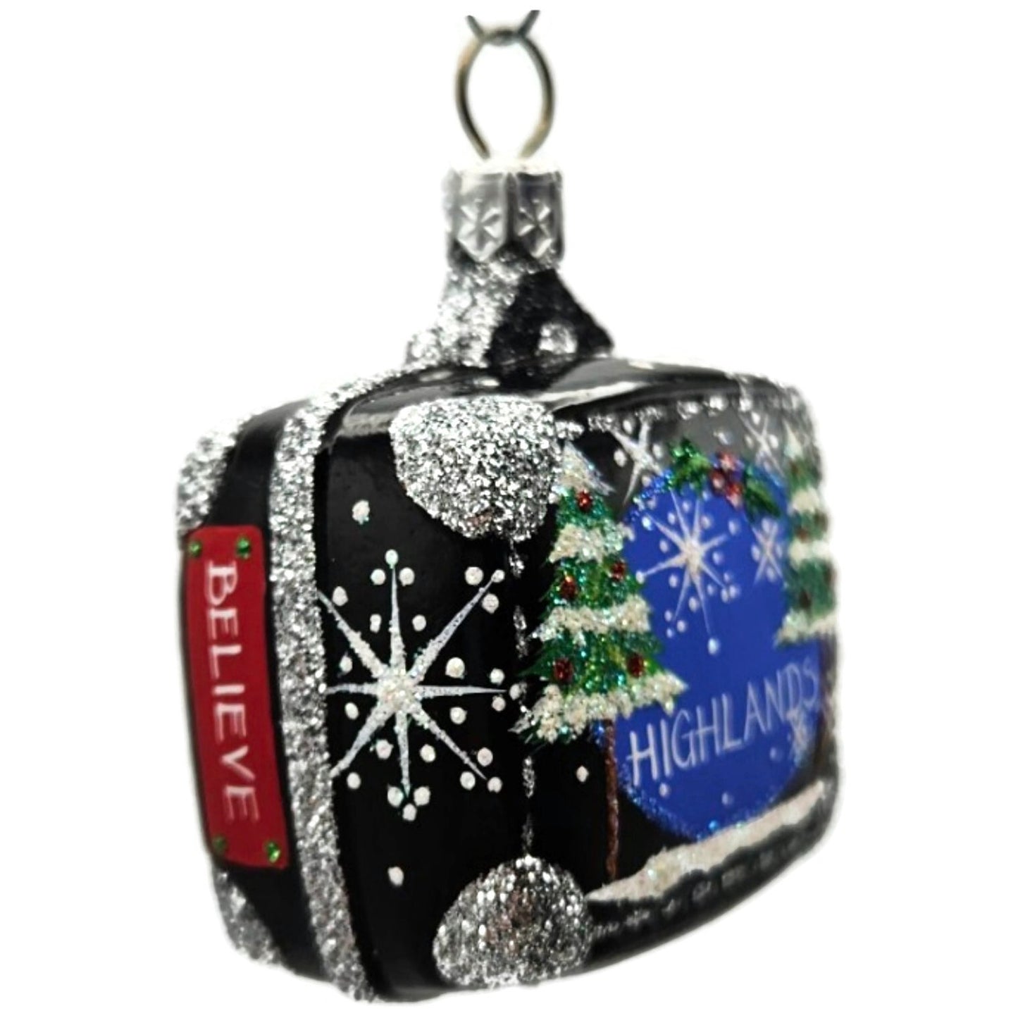 Patricia Breen Miniature Valise North Pole Black Snowman Christmas Tree Ornament