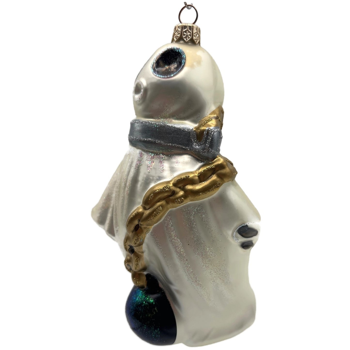 Halloween Ghost Ball Chain White Gold Christmas Ornament Kurt Adler Polonaise
