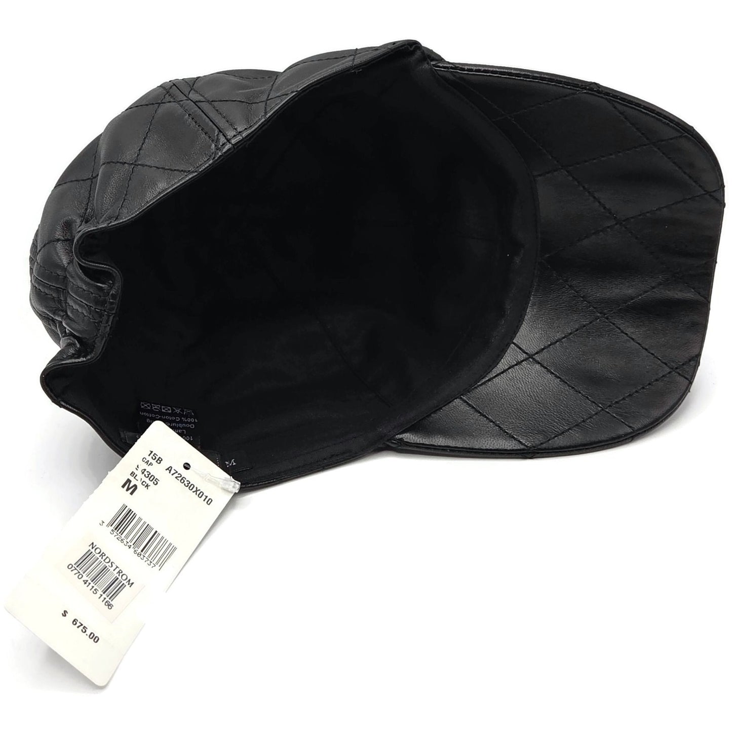 Chanel CC Logo Quilted Lambskin Leather Baseball Cap Hat Black Medium 15B Rare