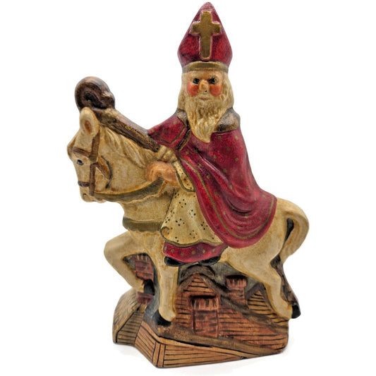 Vaillancourt Small Dutch Saint Nicholas on Roof Chalkware Folk Art XMas Figurine