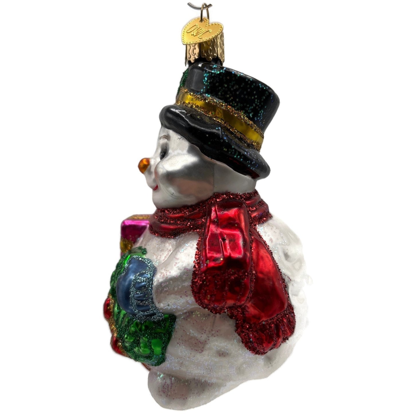 Old World Christmas Lumpy Snowman Wreath Merck Family Glass Holiday Ornament