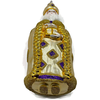 Patricia Breen Bijoux Santa Claus Gold with Purple Squares Christmas Ornament