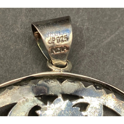 Doug Paulus Silver Floral Filigree Round Medallion Pendant 925 Sterling Silver