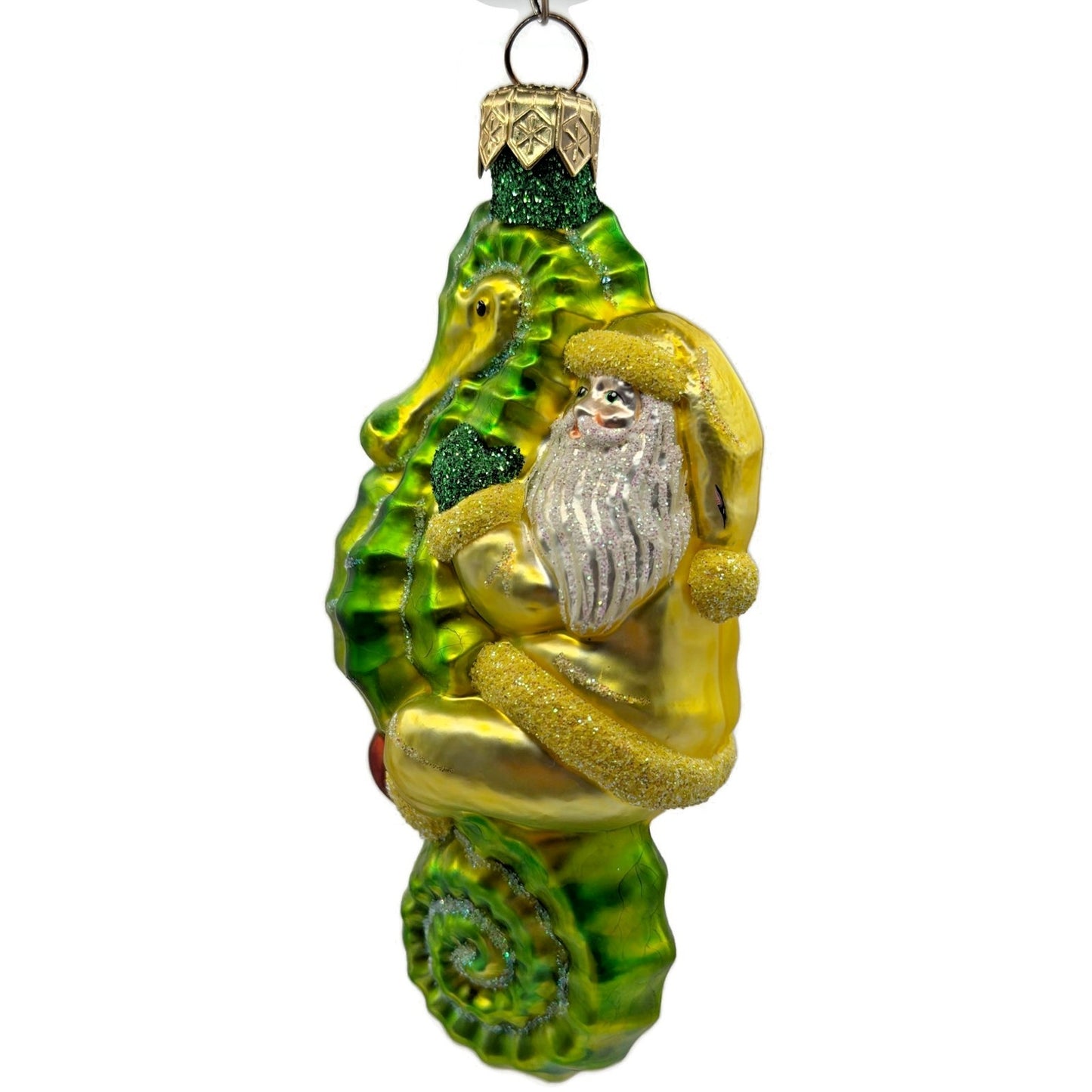 Patricia Breen Hi Ho Santa Yellow Green Seahorse Nautical Christmas Ornament