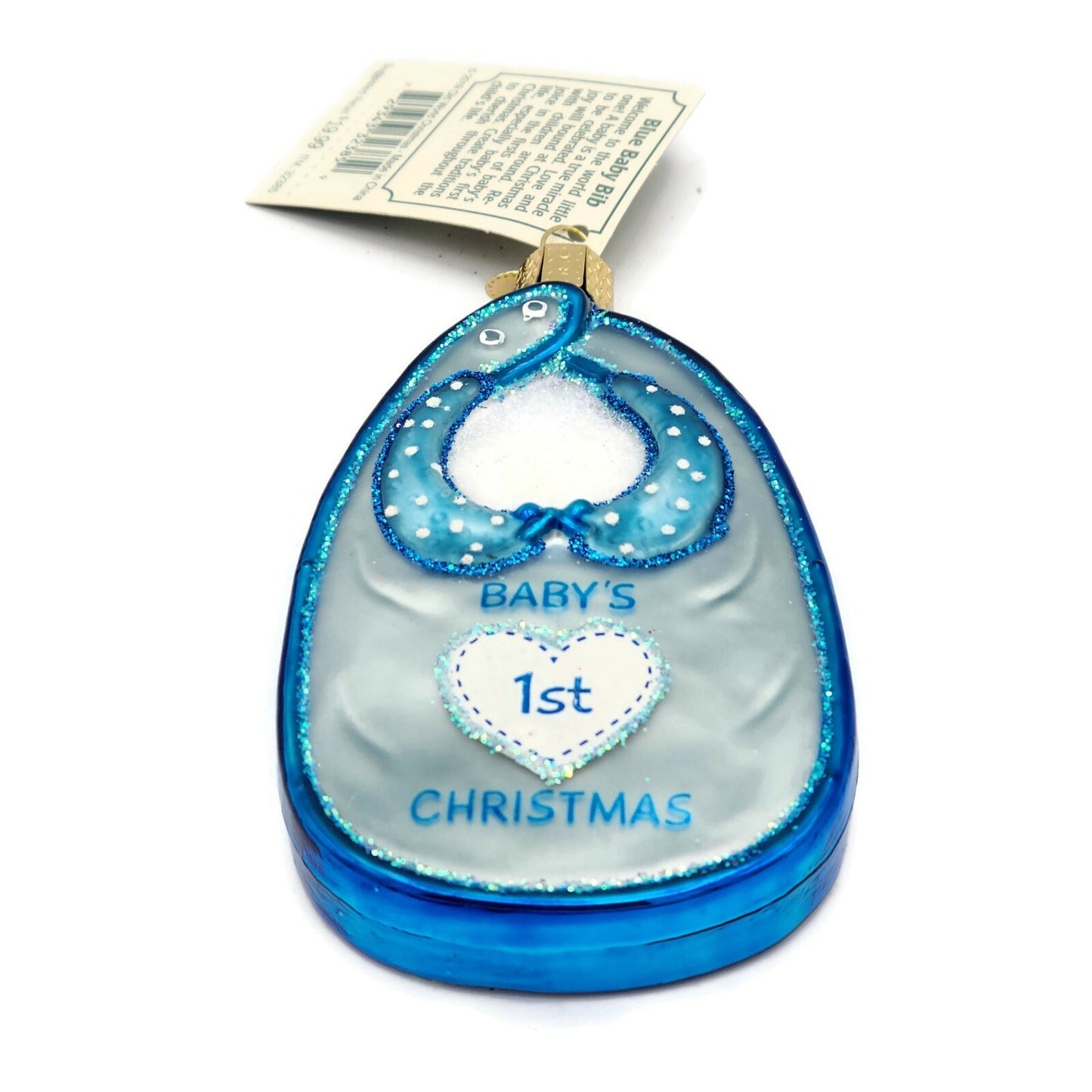 Blue Baby Bib Boy Babys First Christmas Holiday Dinner Old World Christmas OWC