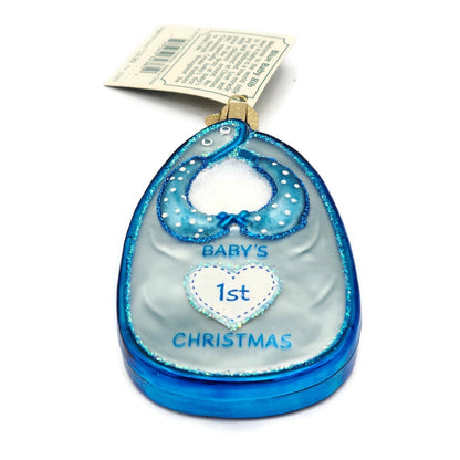 Blue Baby Bib Boy Babys First Christmas Holiday Dinner Old World Christmas OWC