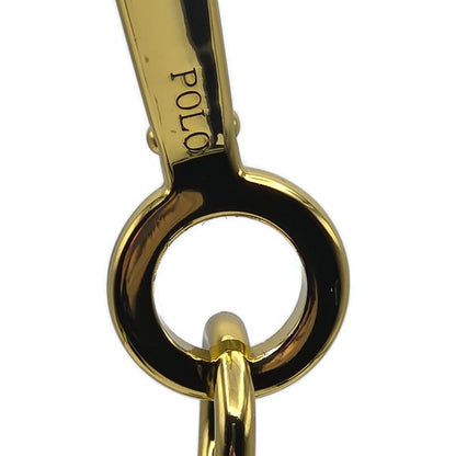 Polo Ralph Lauren Gold Black Leather Tag Double Lion Charm Keychain One Size NWT