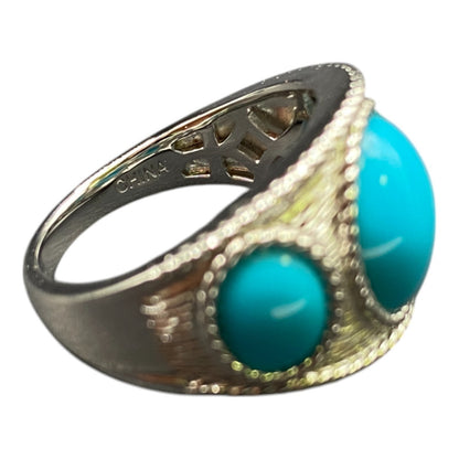 Sleeping Beauty Turquoise Ring EA 925 Sterling Silver Round Cocktail Size 8.25