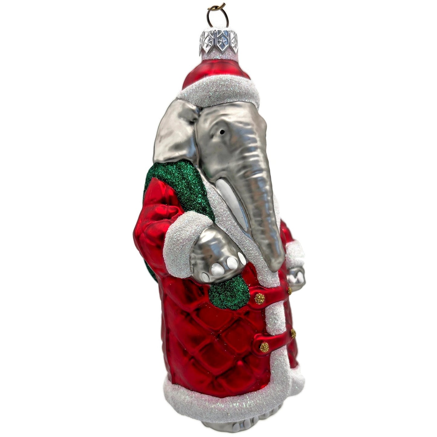 Patricia Breen Christmas at the Zoo Red Glittered Bag Elephant Santa Ornament