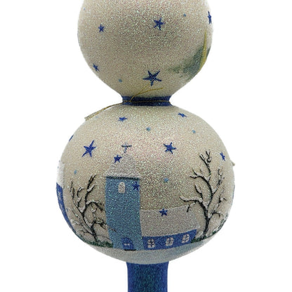 Patricia Breen Village Finial Blue Flame Prototype Moon Glittered Tree Topper