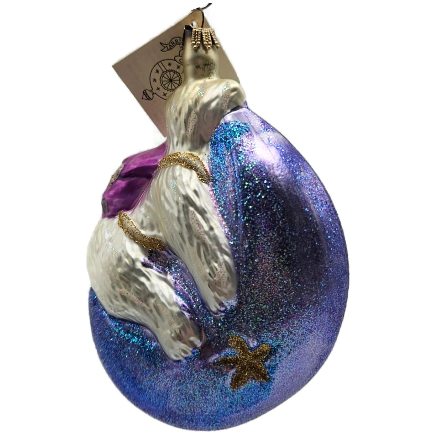 Larry Fraga Moonstruck Polar Bear Moon Stars Glass Christmas Tree Ornament