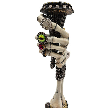 Katherine’s Collection Skeleton Hand Taper Candle Holders Pair Jeweled Rings 13"