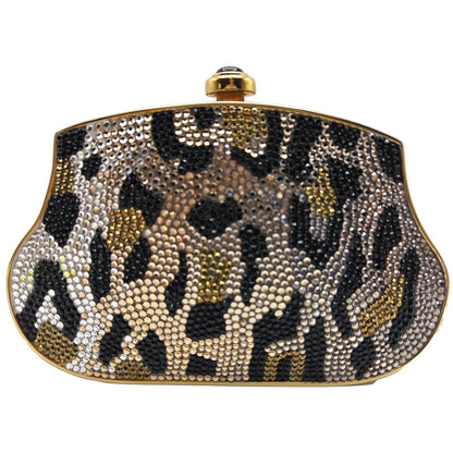 Judith Leiber Couture Leopard Crystal Minaudiere Shoulder Bag With Dust Bag
