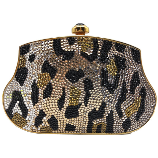 Judith Leiber Couture Leopard Crystal Minaudiere Shoulder Bag With Dust Bag