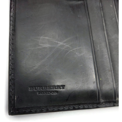 Burberry London Vintage Nova Check Leather Snap Bi-Fold Wallet Black Beige Plaid