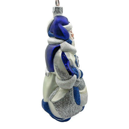 Patricia Breen Cubist Santa Claus Blue Pearl White Art Christmas Tree Ornament