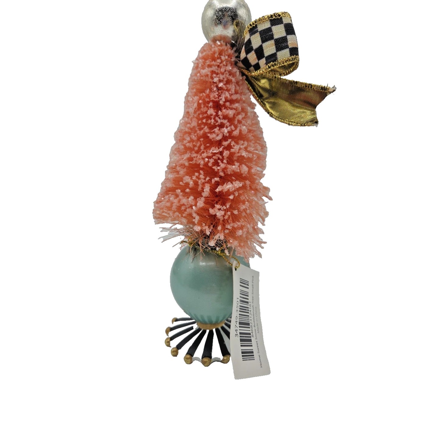 Mackenzie Childs Home Sweet Snow Bottle Brush Tree Pink Courtly Check Black Bow