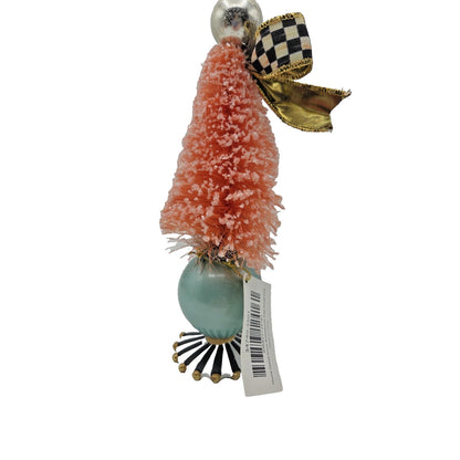 Mackenzie Childs Home Sweet Snow Bottle Brush Tree Pink Courtly Check Black Bow