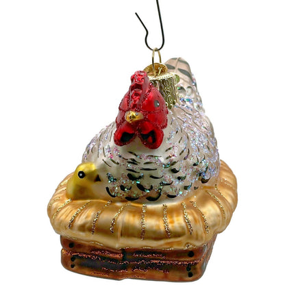 OWC Hen On Nest Farm Chicken Laying Egg Old World Christmas Holiday Ornament