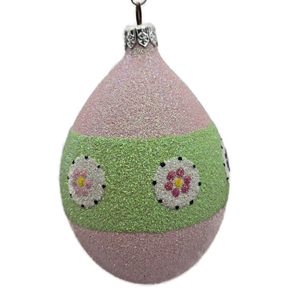 Patricia Breen Easter Egg Green Thick Stripe Floral Easter Christmas Ornament