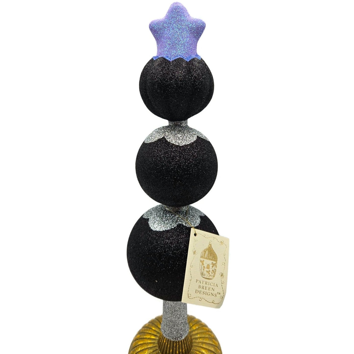Patricia Breen Ghostly Finial Black Pumpkin Jack-O-Lantern Halloween Tree Topper