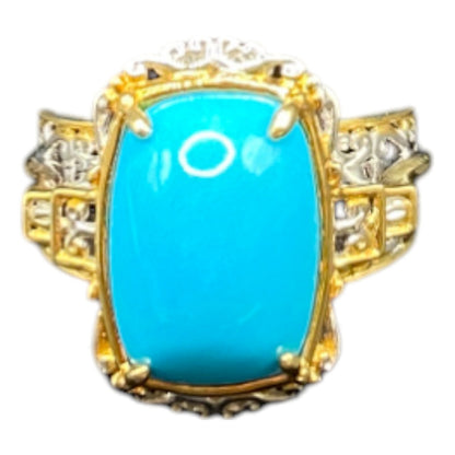 NH 925 Sterling Silver Ring Sleeping Beauty Turquoise Two Tone Gemstone Size 8