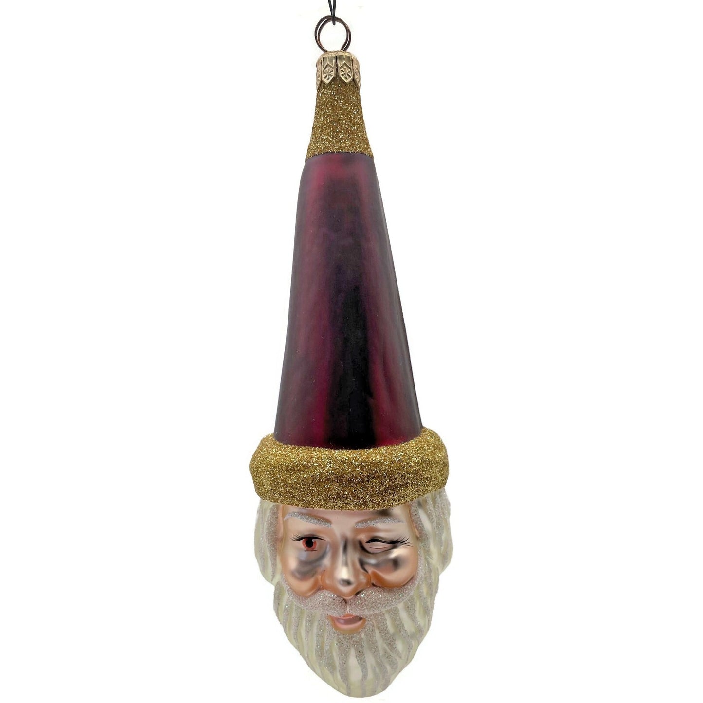 Patricia Breen Wink of His Eye Bordeaux Santa Claus Head Christmas Tree Ornament