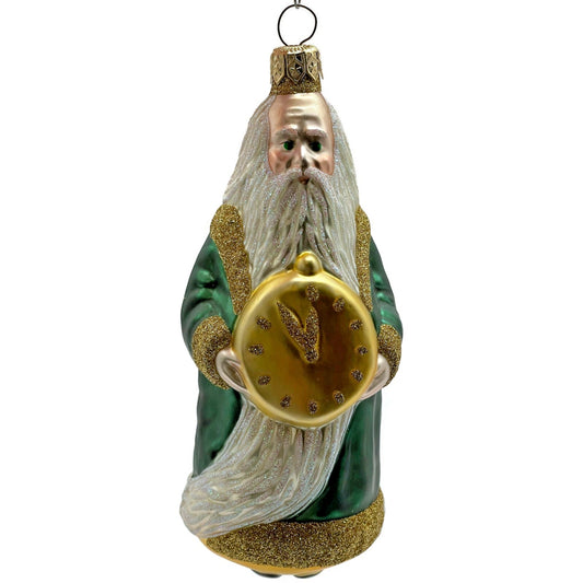 Patricia Breen Round Midnight Green Santa Claus Father Time Christmas Ornament