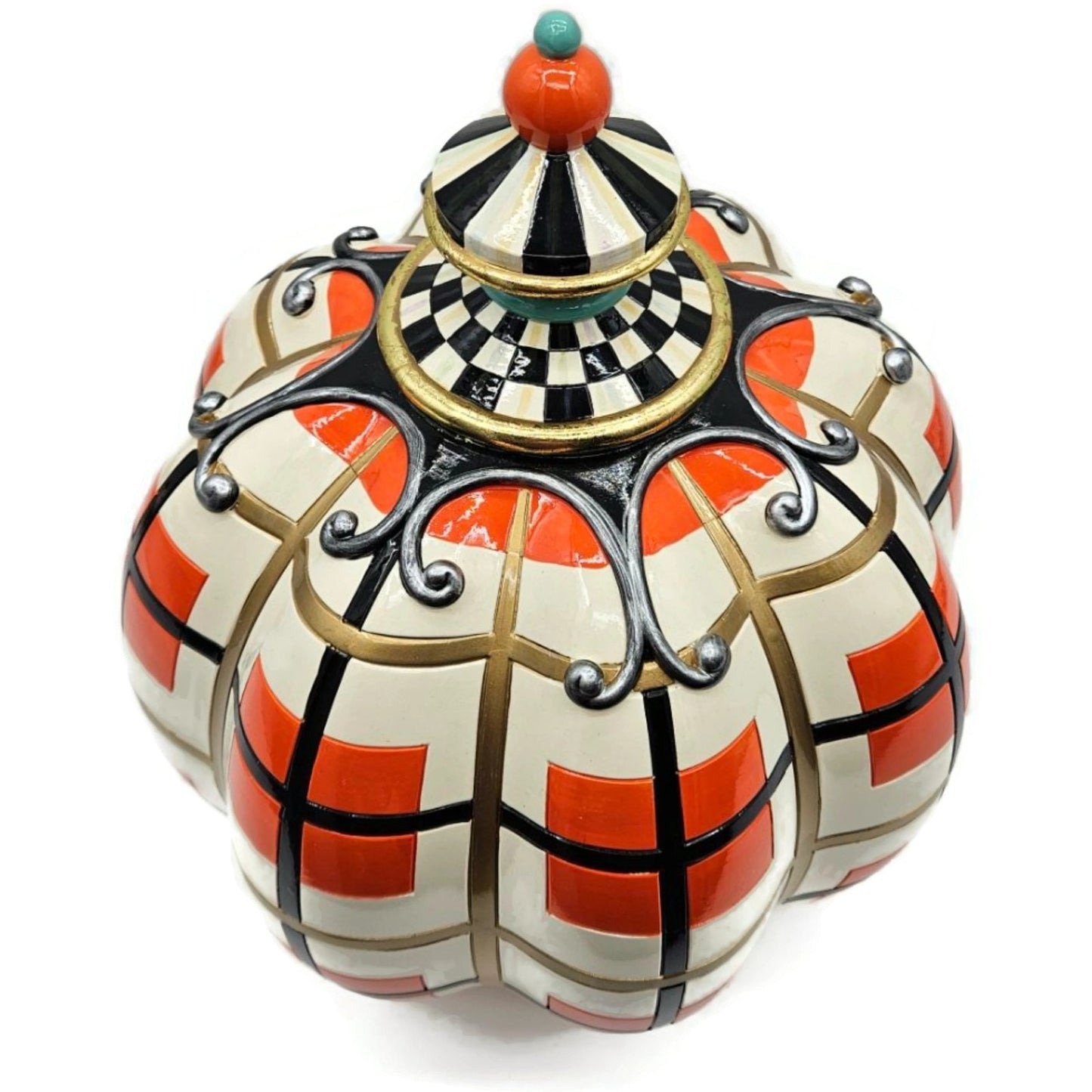 MacKenzie-Childs Parchment Check Pumpkin Halloween Plaid Orange Black