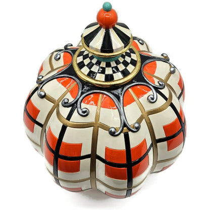 MacKenzie-Childs Parchment Check Pumpkin Halloween Plaid Orange Black