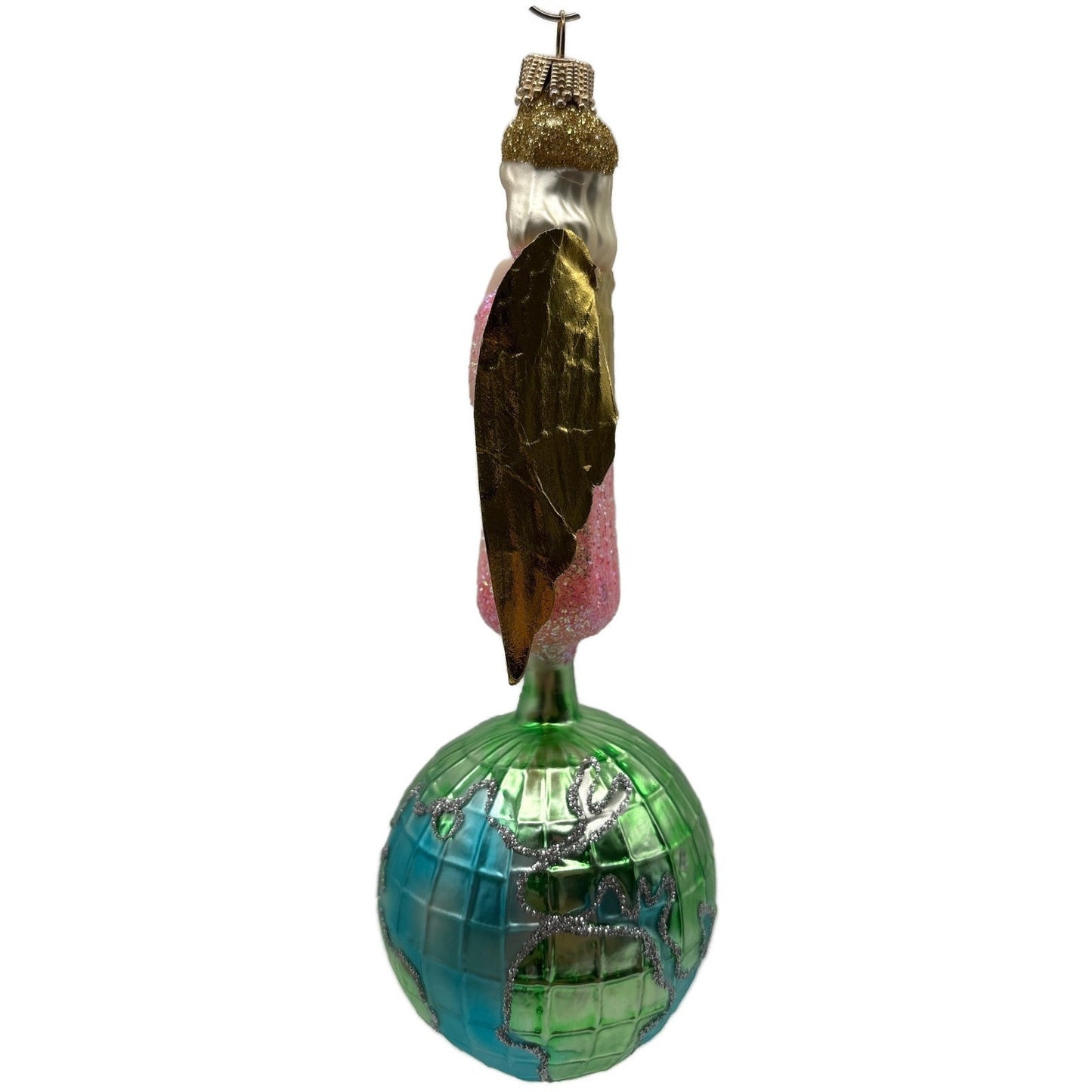 Larry Fraga Angel Of World Peace Gold Wings Glitter Glass Christmas Ornament