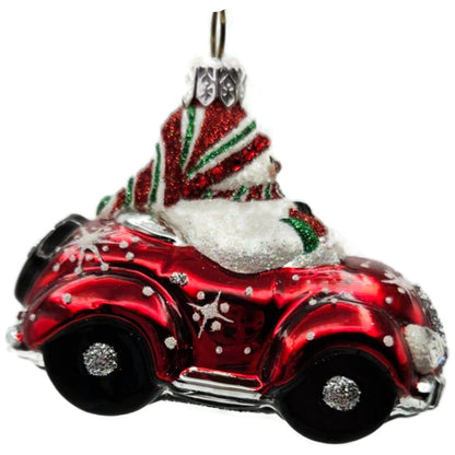 Patricia Breen Snow Mobile Red Car Snowman Jeweled Christmas Ornament 2476