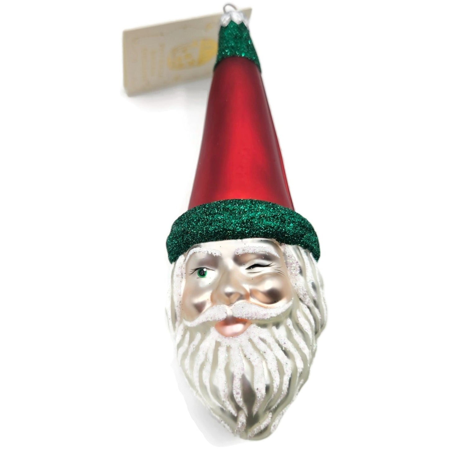 Patricia Breen Wink of His Eye Red Hat Santa Head Green Christmas Tree Ornament