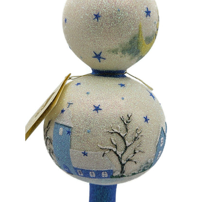 Patricia Breen Village Finial Blue Flame Prototype Moon Glittered Tree Topper