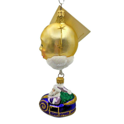 Patricia Breen Night Flight Santa Purple Sleigh Gold Moon Christmas Ornament