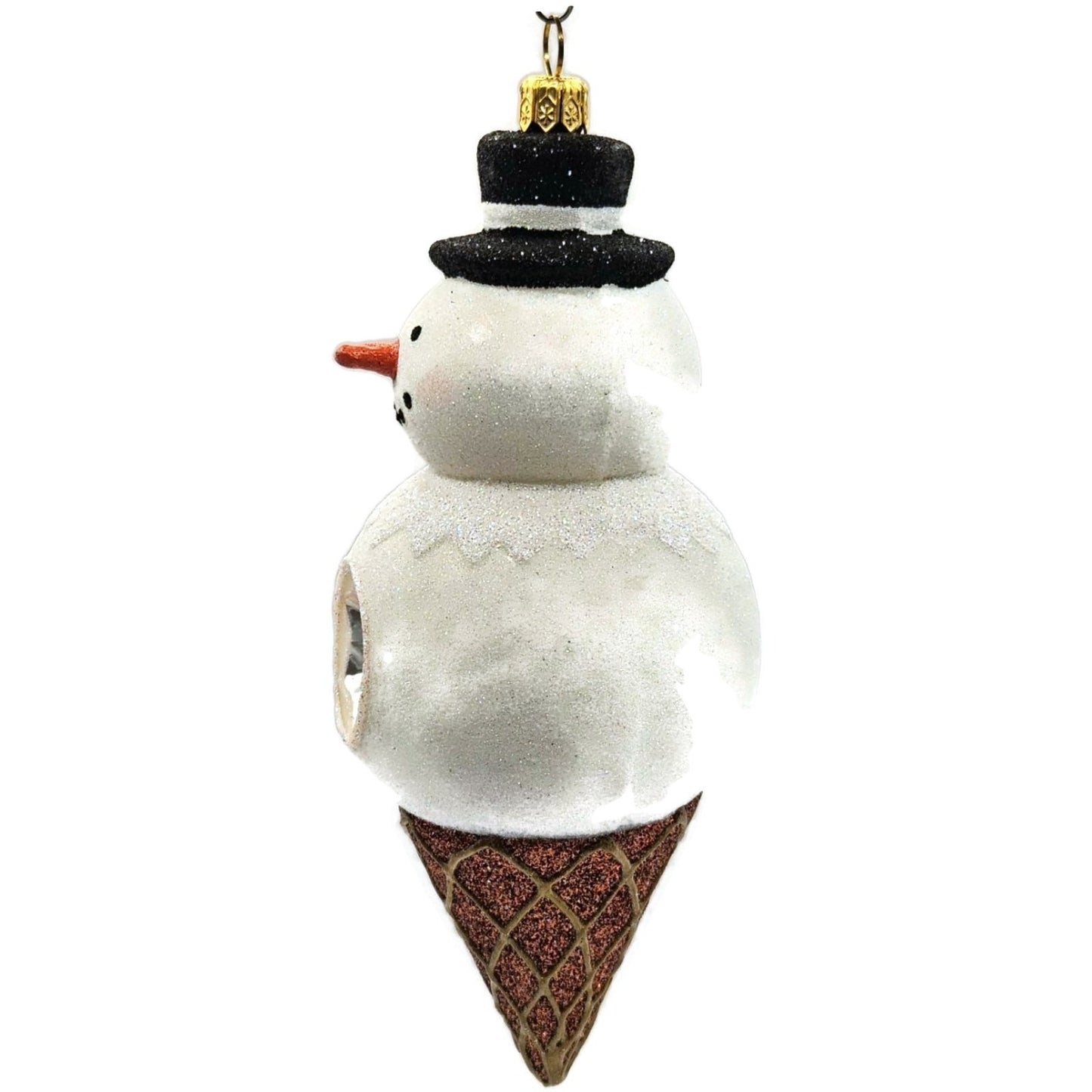 David Strand Two Scoops Vanilla Ice Cream Snowman Glass Christmas Ornament