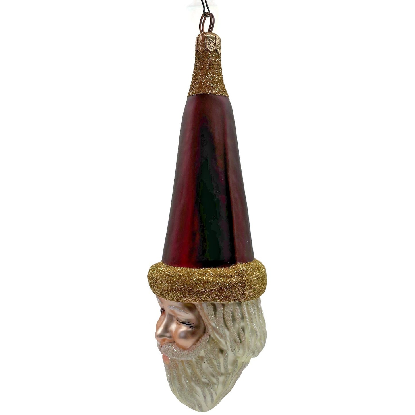Patricia Breen Wink of His Eye Bordeaux Santa Claus Head Christmas Tree Ornament