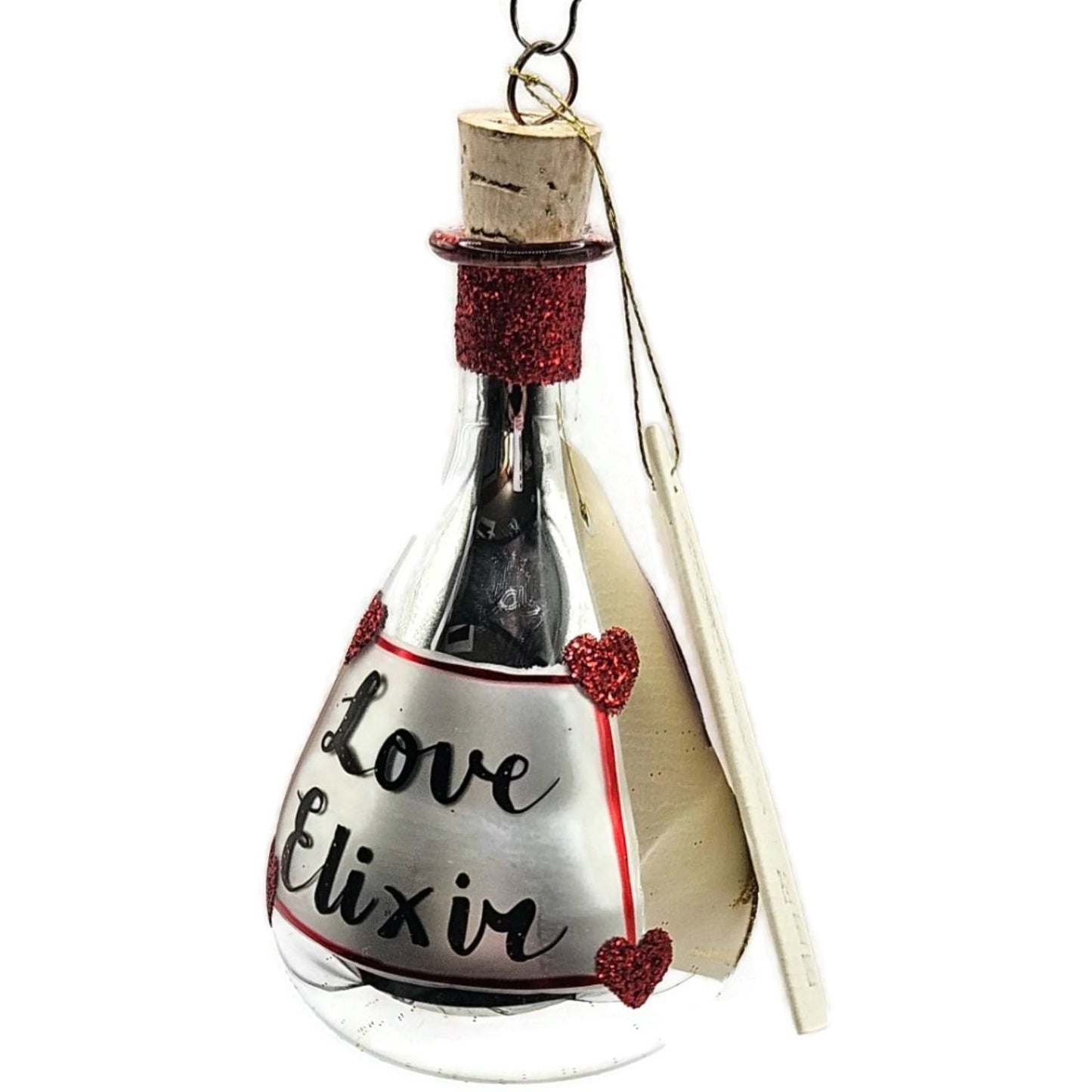 Patricia Breen Love Elixir Glittered Heart Bottle Valentines Christmas Ornament